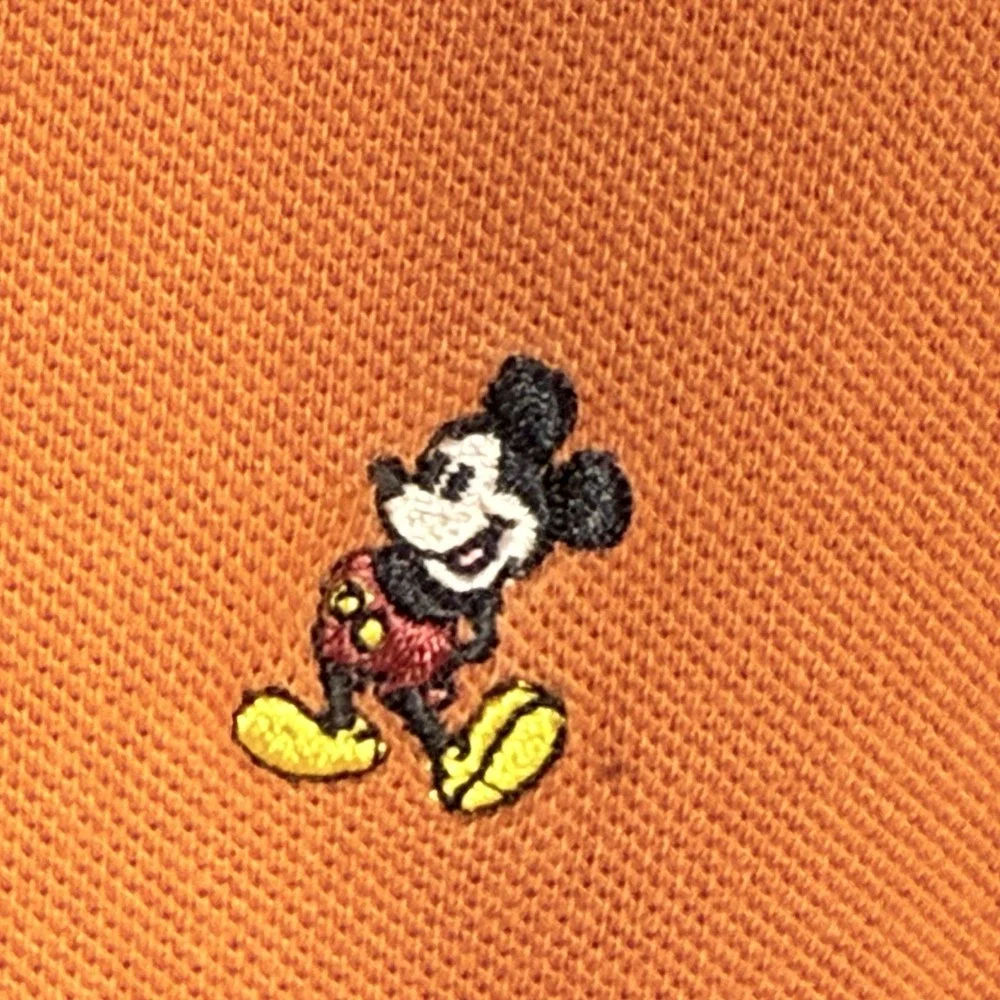 Disney Parks Polo Shirt Mens L Orange Mickey Mouse Embroidered‎ Short Sleeve